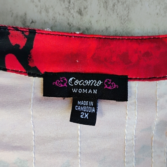 Cocomo Top Womens Plus 2X Red Black Floral Sequin Pintuck Goth Dark Feminine - Picture 5 of 10